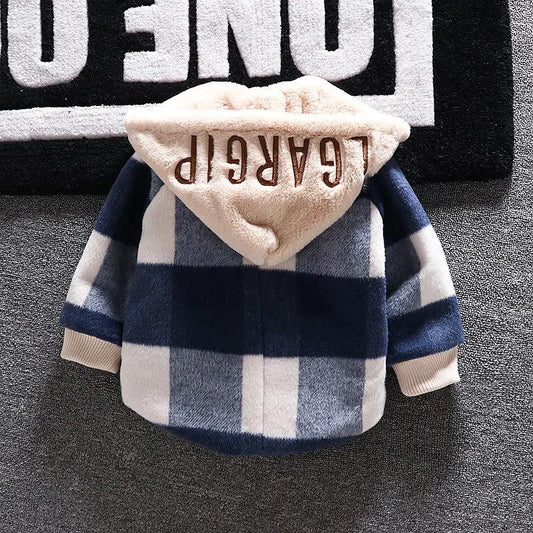 Children's Woolen Coat Boy's Winter Clothes Baby Plus Velvet Thick Woolen Coat Children's Western Style Cardigan Cotton Coats