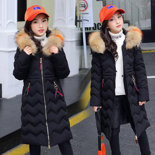 Girls Down Jacket Thickening Velvet Fashion Pike Clothing Long Hooded Kids Winter Parkas