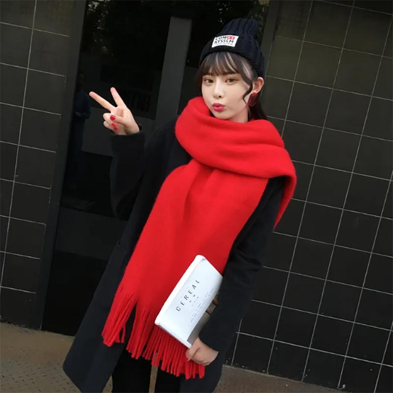 Winter Scarves Women Korean Version Wild Long Thick Warmth Ladies Cute Woolen Scarf