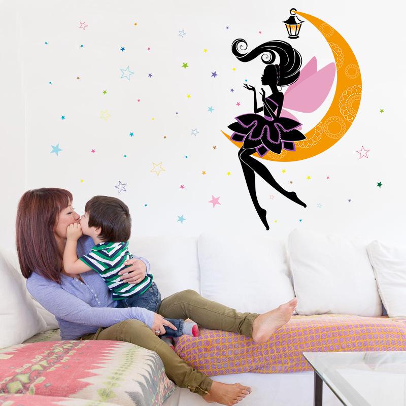 Elf on the moon  children's room kindergarten classroom wall decoration wall stickers dancing girl