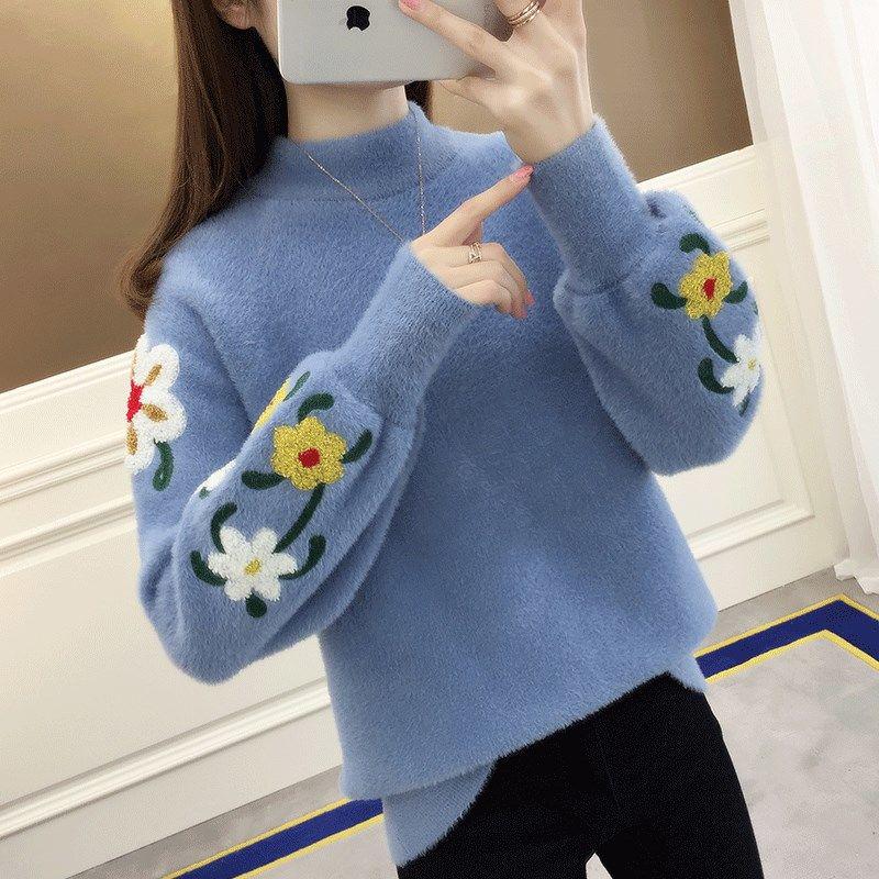 Non-shedding Long-sleeved Fashion Top Plus Size Sweet Embroidered Sweater Women