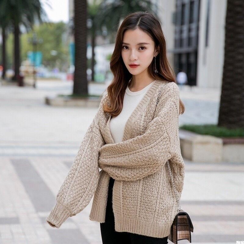 Spring and Autumn Temperament Knitted Sweater Loose Wild Cardigan Shirt Lantern Sleeves Buttonless Female Jacket