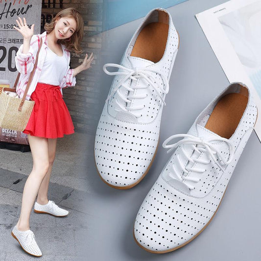 Flat Bottom White Shoes with Round Toe Non-slip All-match Women's Shoes Soft Soles Faux Leather White Shoes Light and All-match