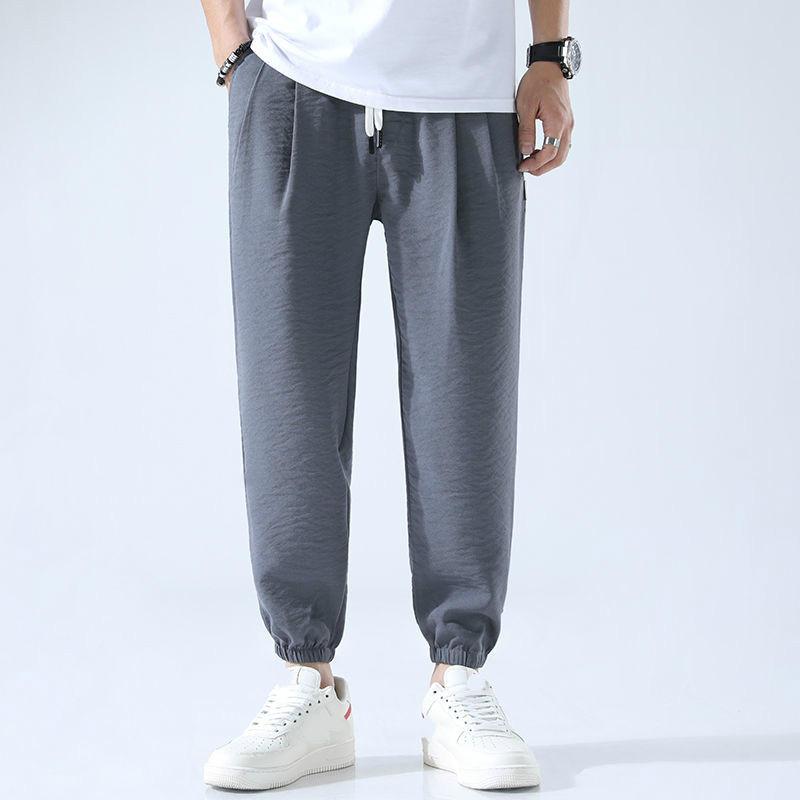 Ice Silk Air-conditioning Pants Men's Quick-drying Footwear Sports Trend Wild Men's Pants Nine Points Men's Casual Pants Summer Thin Section