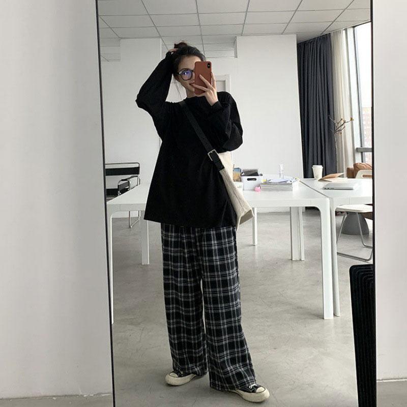 Plaid Pants Autumn Trousers Straight Leg Pants Women Loose Casual Harajuku Style Wide-leg Sports Pants Hip-hop Men and Women Streetwear