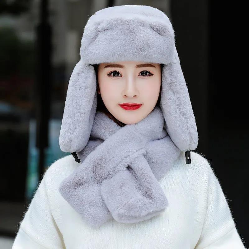 Women's Hat Winter Korean Version Plus Velvet Cold Proof Hat Winter Cycling Ear Protection Thick Windproof Warm Cute Hat Solid Long Ear Cap Fedoras