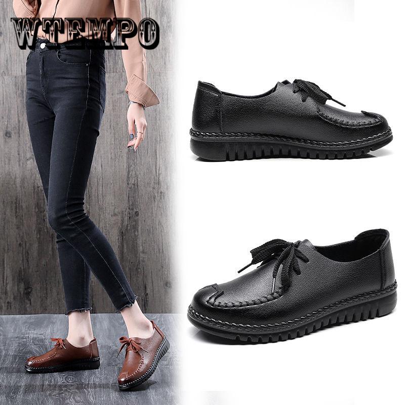 Casual Flat Shoes Genuine Leather Single Shoes Comfortable Women Mother Shoes Flat Woman Shoes