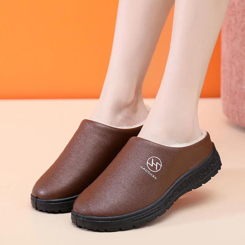 Waterproof Winter Slippers Women Fleece Warm Plus Size Men Cotton Shoes Home Non Slip Slippers