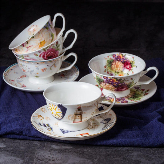 English Ceramic Coffee Cup and Saucer Set European Style Afternoon Tea Set Creative Ceramic Simple Household Red Tea Cup