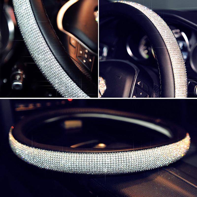 37-38cm Diameter Soft Plush Rhinestone Car Steering Wheel Cover Interior Accessories Steering-Cover Universal