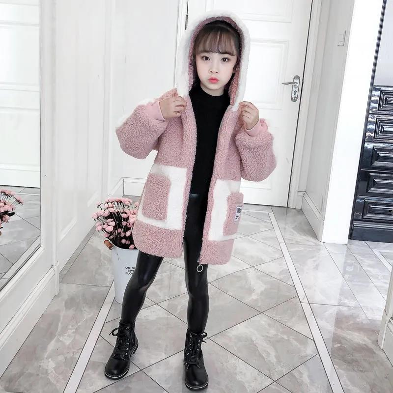 Girls' Warm and Windproof Winter Coat Mid-length Plus Velvet Thick Coat