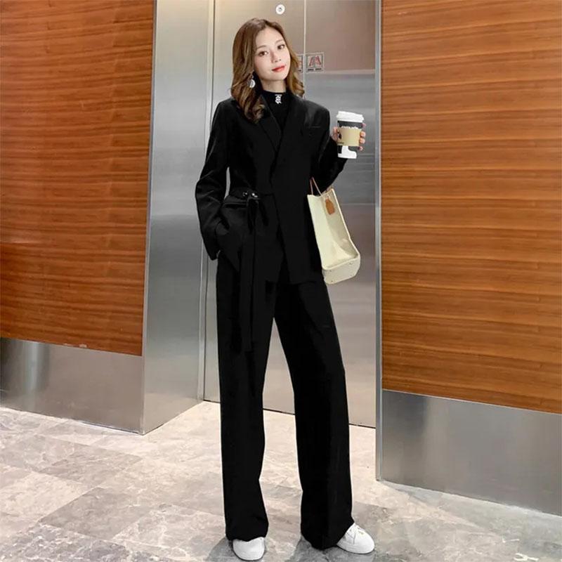 2PCS Women's Suit Suit Autumn Korean Version Casual Professional Suit Jacket + Wide-leg Pants Two-piece Set Lazy Lady Loose Suit