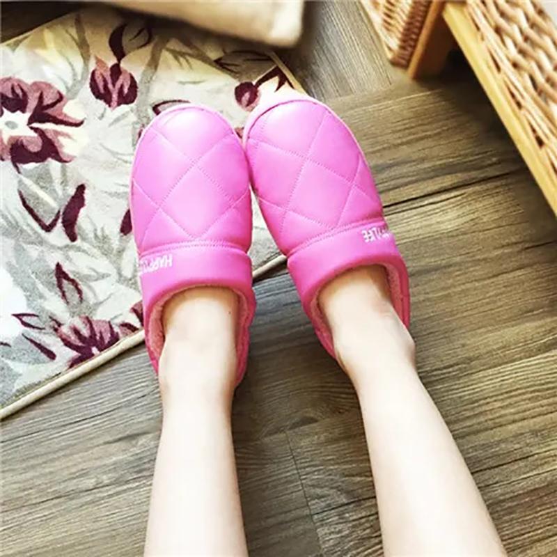 Winter Platform Slippers Women Leather Waterproof Plus Size Mens Thick Fleece Warm Cotton Shoes Home Indoor Casual Non Slip Slides  Winter Slipper