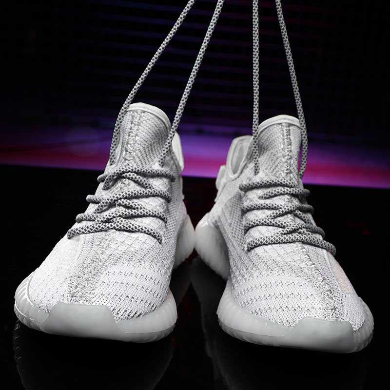 Plus Size 39-44 Summer Men Luminous Sneakers Lightweight Breathable Basketball Running Shoes Student Deodorant Flying Woven Mesh Sports Shoes