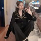 Women's Long Sleeve Pajamas Set Gold Edge V-neck Sexy Stripes Lotus Leaf Sleeves Pjs Two-piece Set Loose Home wear Outerwear