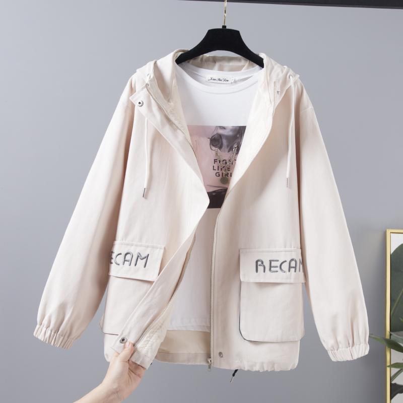 Spring Autumn Women Jacket Hooded Cartoon Print Outwear Women Loose Coat Female Windbreaker Tops