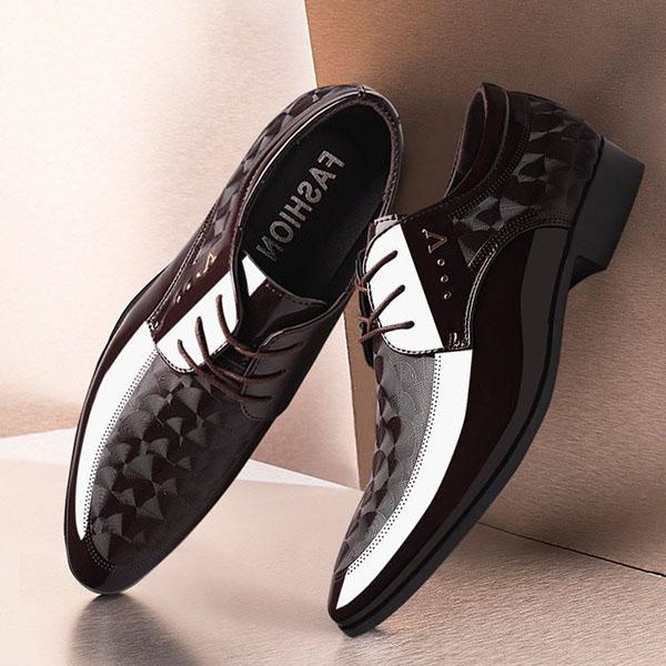 Men's Leather Shoes Business Casual Glossy Lacing Dress Leather Shoes Men's Moccasin Shoes Youth Formal Footwear Black Pointed Toe Wedding Shoes