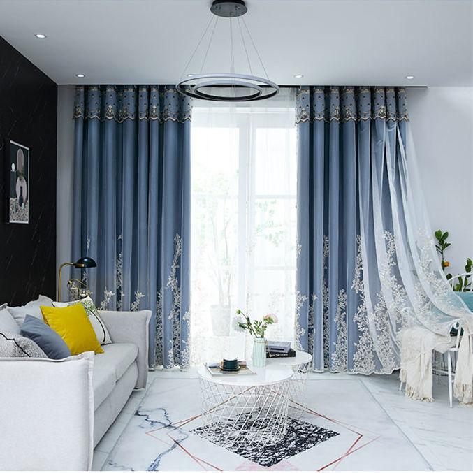 Double-layer Embroidered High-end Blackout Curtains French Princess Style Finished Curtains for Living Room and Bedroom Balcony (150×270cm)