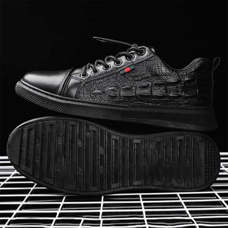 Summer Black Men's Leather Shoes Crocodile Pattern Leather Casual Men's Sneakers Men's Waterproof Work Shoes