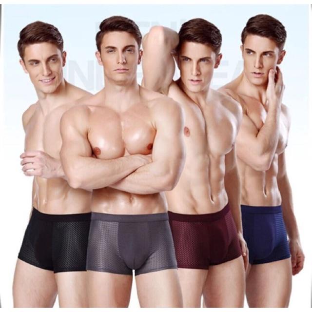 4PCS Mesh Men Solid Breathable Underwear Bamboo Fiber Men's Comfortable Boxer Shorts