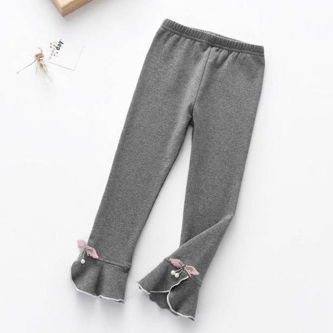 Girls' Leggings Children's Spring and Autumn Thin Bow Pearl Flowers Korean Cropped Trousers Stretch Pants Baby Outer Wear and Inner Wear