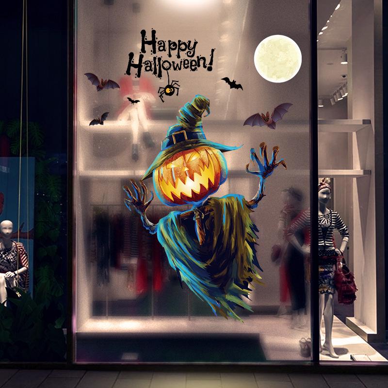 Double-sided Halloween pumpkin lamp wall sticker room bar window background decoration removable