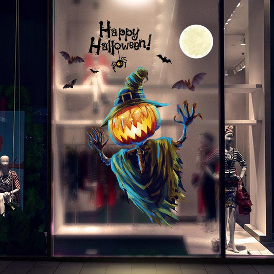 Double-sided Halloween pumpkin lamp wall sticker room bar window background decoration removable