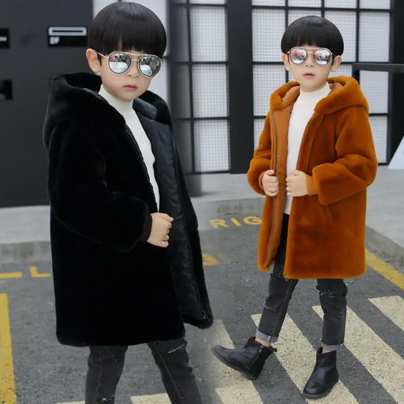 Boys Fur Jacket Winter Plus Velvet Thickening Middle and Big Children's Imitation Mink Coat Wool Sweater Warm Cotton Clothing