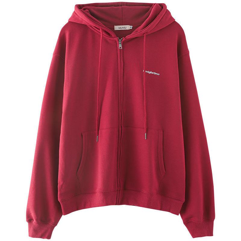 Spring and Autumn Gray Hooded Cardigan Sweater Women Korean Sports Loose All-match Casual Jacket