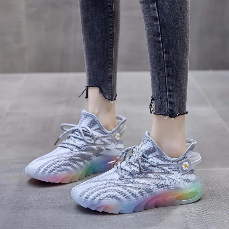 Women's Coconut Shoes Sports Rainbow Jelly Bottom Breathable Spring and Summer Flying Woven Shoes Light Running Student Youth Casual Shoes