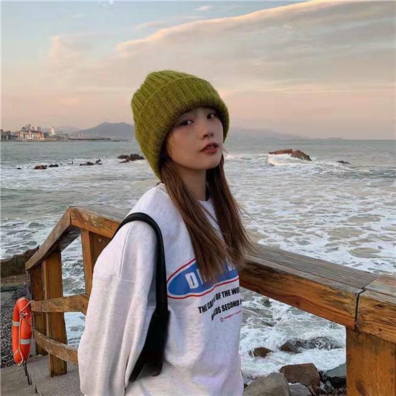 Women's Big Head Circumference Thick Knitted Hat Small Face Dome Beret Hat Street Woolen Hat Japanese Autumn and Winter Ear Protection Warm Pile Hat