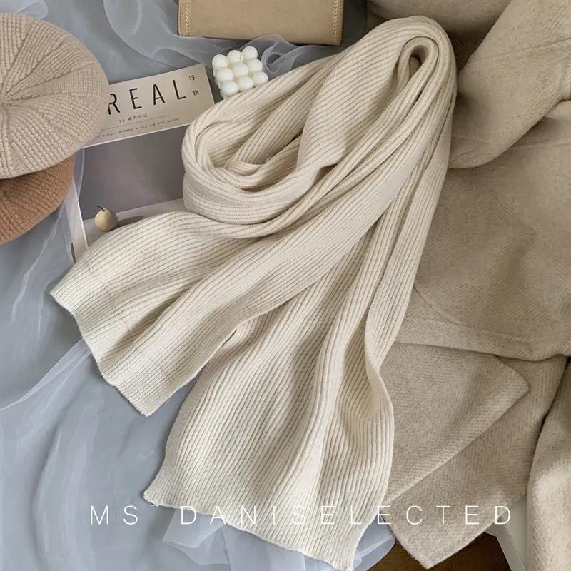 Women's Scarf Autumn and Winter Thick Warm Double-sided Knitted Scarf Wild Pure Color Imitation Cashmere Scarf Shawl