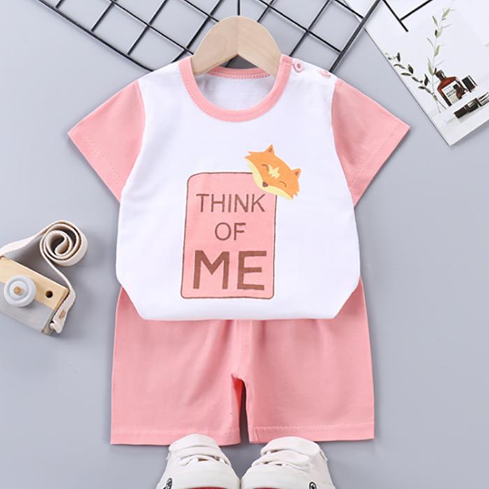 Children's Short Sleeve Suit Korean Style Boys and Girls Set Printing T-shirt + Shorts Two Piece Set