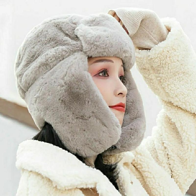 Women's Hat Winter Korean Version Plus Velvet Cold Proof Hat Winter Cycling Ear Protection Thick Windproof Warm Cute Hat Solid Long Ear Cap Fedoras