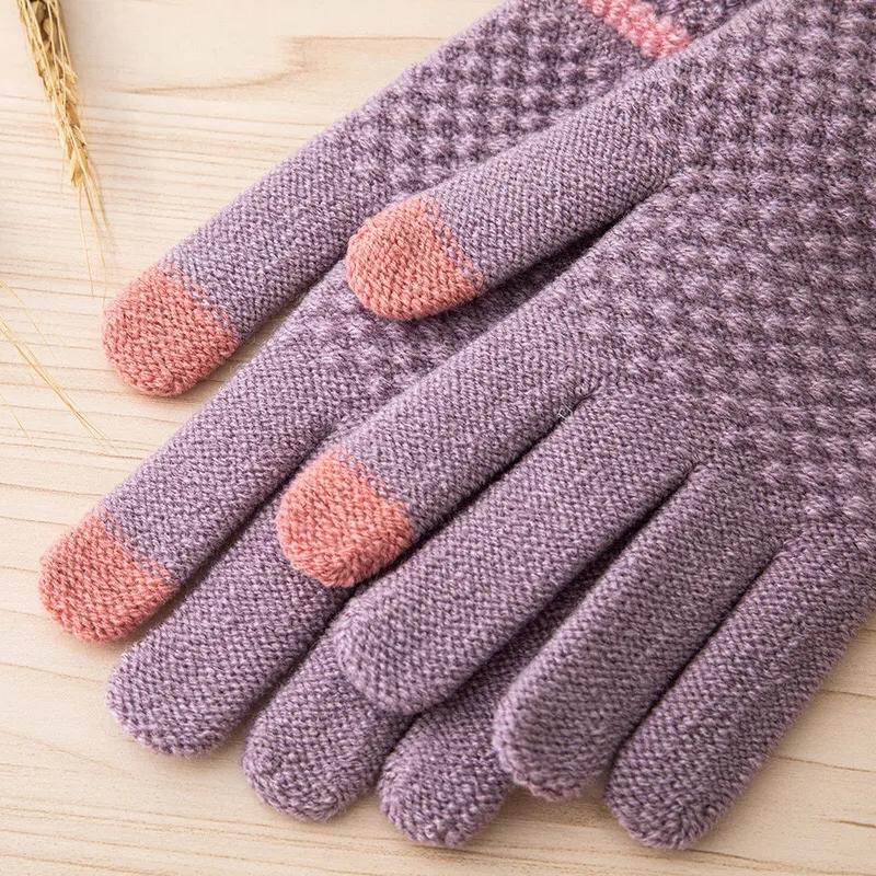 Women's Autumn Winter Imitation Cashmere Knitted Gloves Touch Screen Warm Cold Proof Korean Style Simple Mittens Solid Knitting Gloves Full Fingers