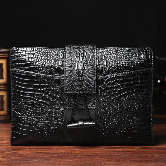 Portable Briefcase Men Business Waterproof Anti-theft Crocodile Pattern Clutch Mobile Phone Bag