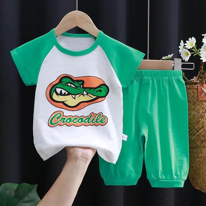 Summer Children's Cotton Short-sleeved Suit Soft Skin-friendly Half-sleeve Pants Boys and Girls Summer Baby Two-piece Suit