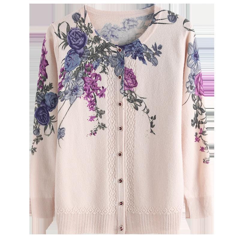 Autumn and Winter Printed Cardigan Women's Plus Size Casual Sweater Coat High-end Wool Sweater