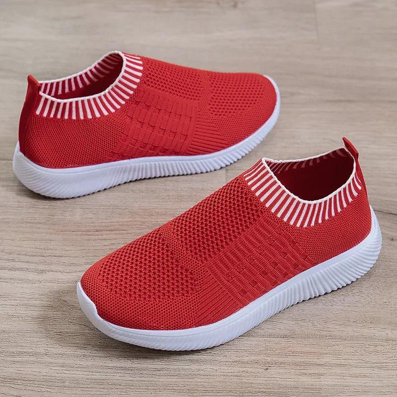 Flying Woven Flat Shoes Women's Spring Youth All-match Slip on Sneakers Hollow Breathable Surface Running Casual Sports Shoes