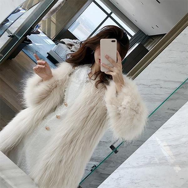 Fashion Imitation Raccoon Fur Woven Fur Coat Female Mid-length Fur Coat