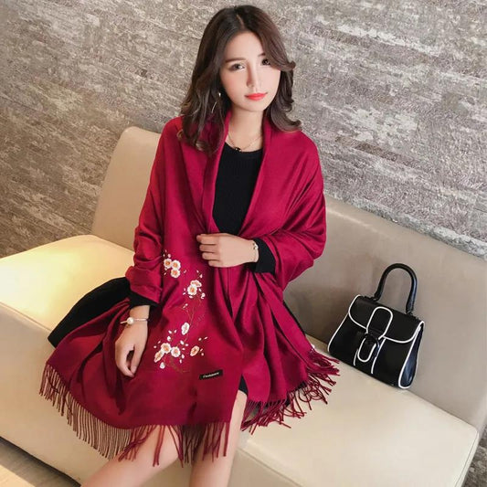 Hand-embroidered Scarf Women Increase All-match Warmth Women's Shawl Women's Outer Scarf Women's Winter Soft Fabric