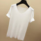 Spring Summer Women's Short Sleeve T-Shirt Female Ice Silk Knit Top V-Neck Loose Large Size Bottoming Shirt