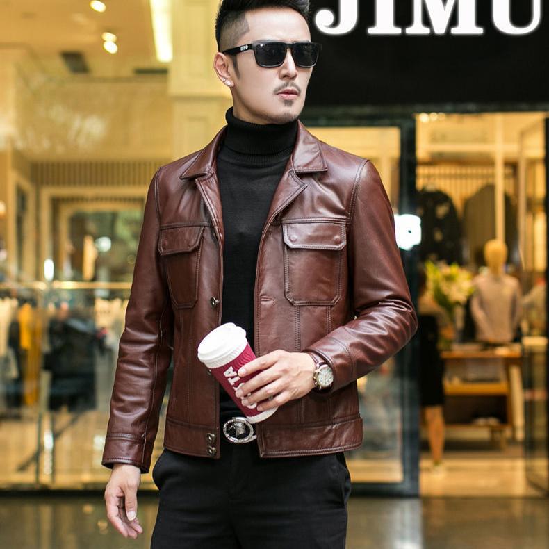 Fashion Urban Men's Jacket Autumn and Winter Fashion Trend Slim Thickening Plus Velvet Warm Sheepskin Jacket