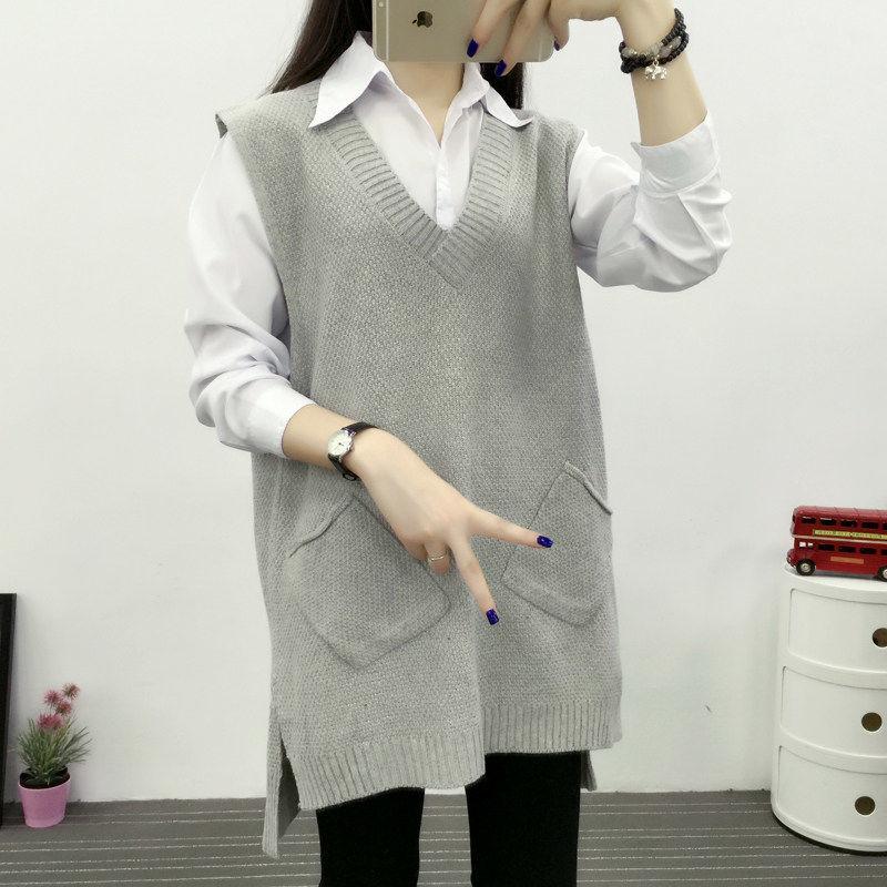 Autumn and Winter Mid-length Knitted Vest Women Loose Hedging V-neck Vest Thickened Large Size Waistcoat