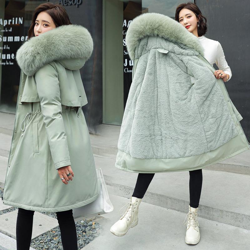 Winter Women's Cotton-padded Jacket Mid-length Large Fur Collar Plus Fleece Down Padded Jacket Padded Coat