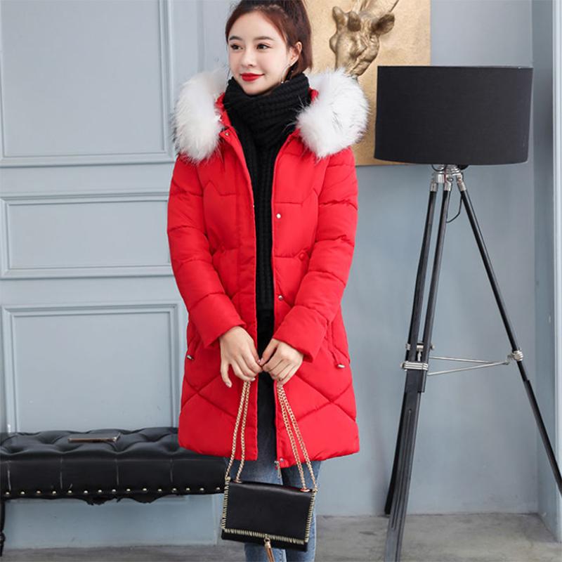 Women's Solid Color Down Jacket Mid-length Korean Loose Thick Coat Warm Cotton Coat Big Fur Collar Winter Clothes Quilted Coat