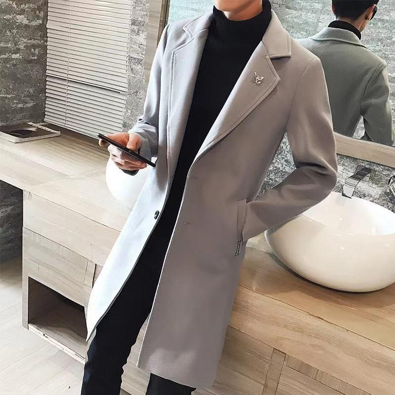 Men Woolen Coat Autumn Trench Coat  Slim Fit Wool Jacket Coat Men Long Coats Fashion Overcoats