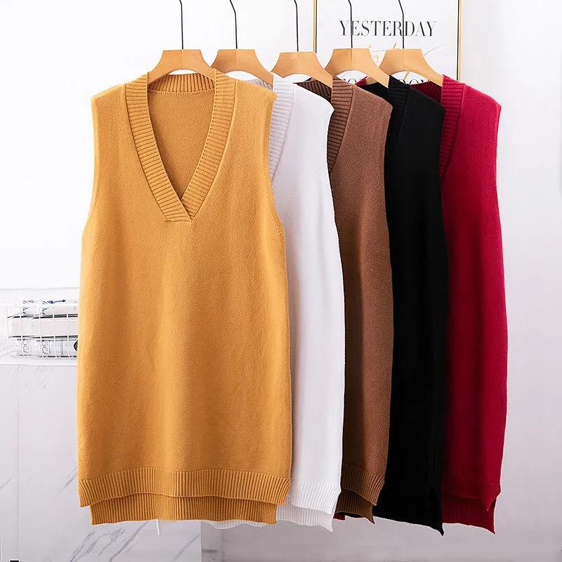 Women's Spring and Autumn Knit Sweater Vest Vest Korean Version Loose V-neck Waistcoat Sleeveless Sling All-match Sweater Women