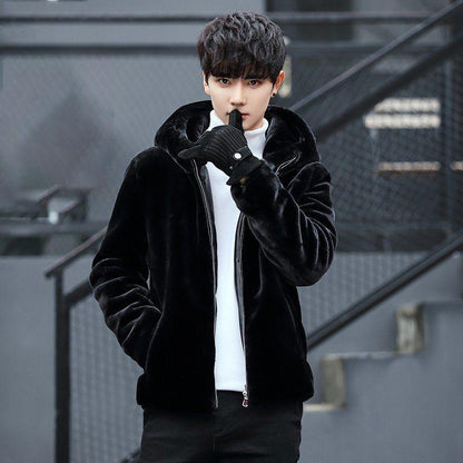 Winter High-end Warm Men's Meal Imitation Fur Mink Mink Casual Hooded Jacket Imitation Thick Mink Coat Men Parka Coat