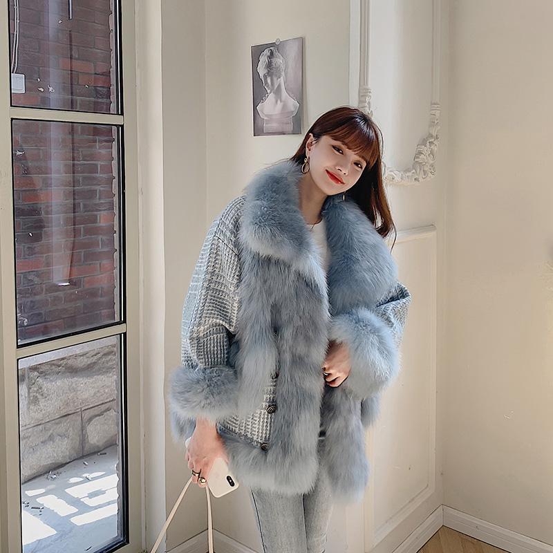 Fur Light Mature Style Western Style Autumn and Winter Imitation Fox Hair Female Woolen Woolen Floral Coat